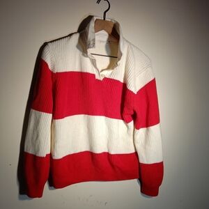 Primark Red and White V-Neck Sweater